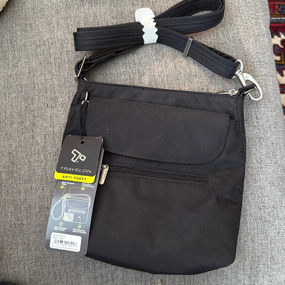 Travelon Anti-Theft Classic Crossbody Shoulder Bag Womens Purse Black Nylon